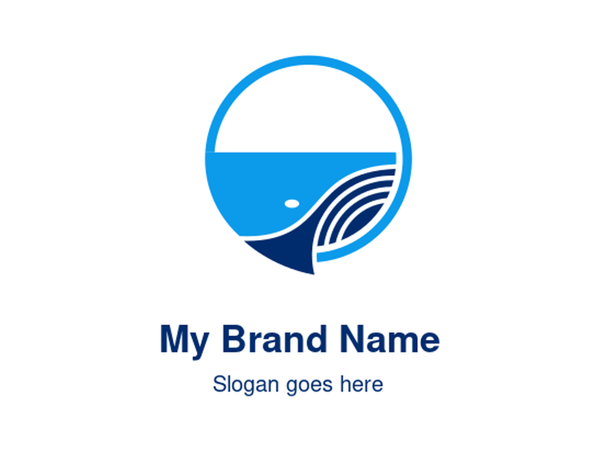 Abstract Blue Whale with Waves and Circle Outline Logo for Ocean Conservation, Marine Tourism, Seafood Brands, or Coastal Products